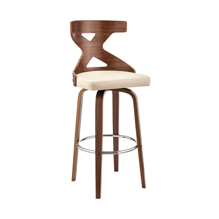 Beige Aljawhara Swivel Cross Back Cream Faux Leather And Walnut Wood, Counter Stool (26” Seat Height)