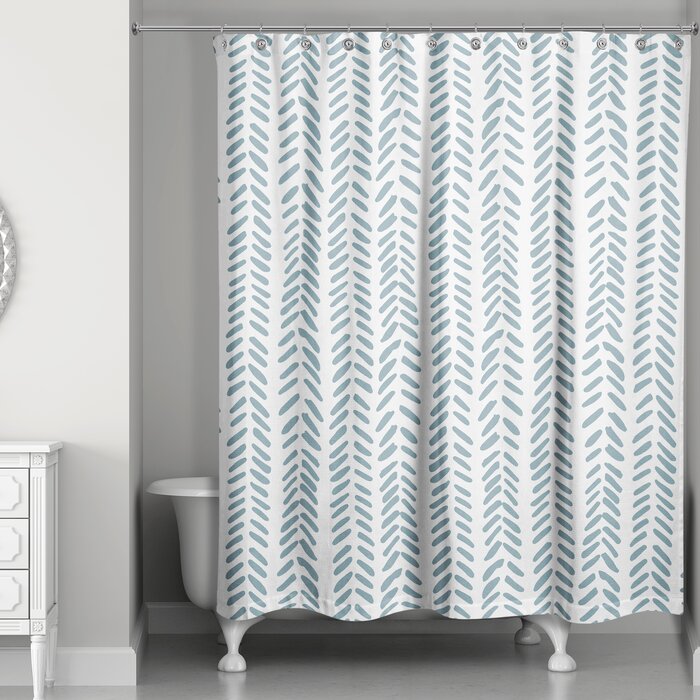 Blue Alline Modern Herringbone Single Shower Curtain