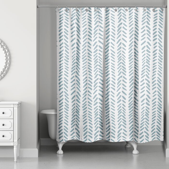Blue Alline Modern Herringbone Single Shower Curtain