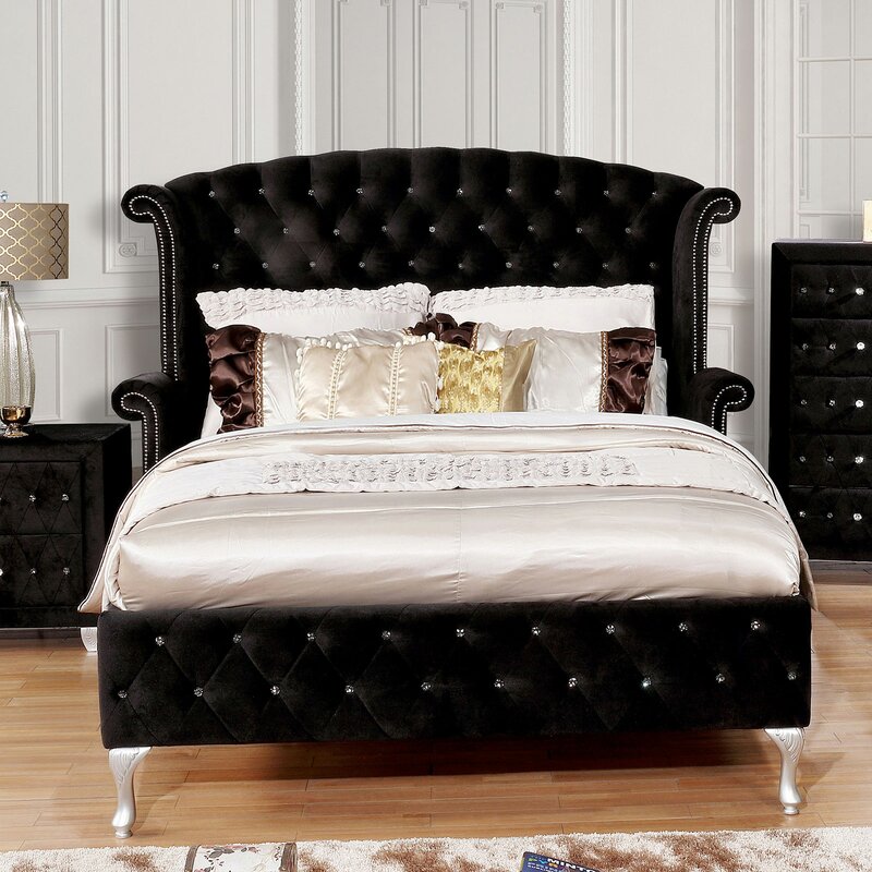 Black Allison Tufted Upholstered Platform KING Bed (3 Boxes) SHB610