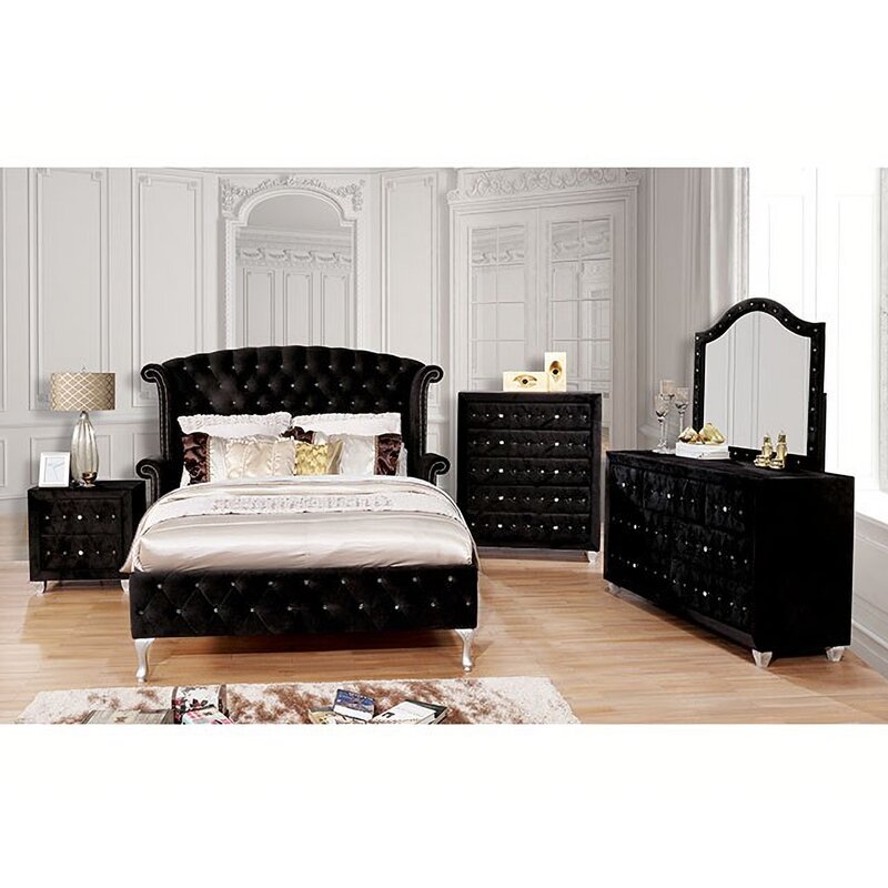 Black Allison Tufted Upholstered Platform KING Bed (3 Boxes) SHB610