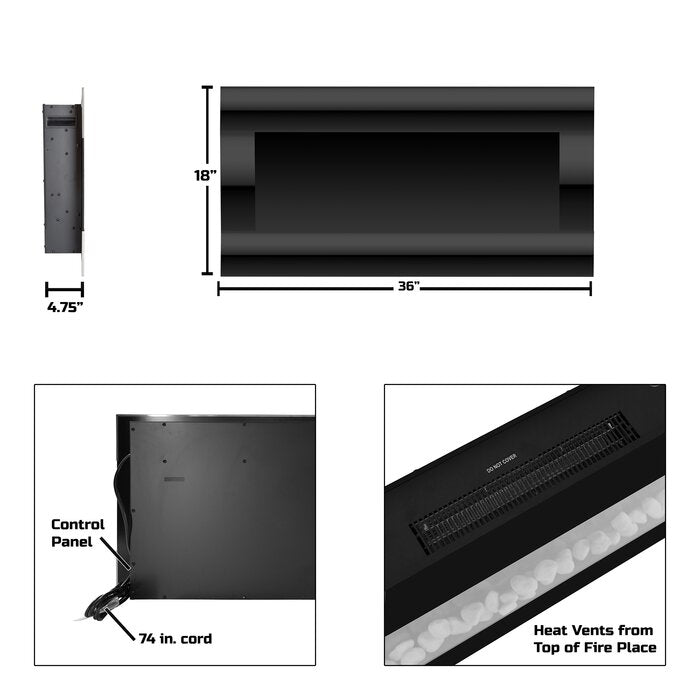 18" H x 36" W x 4.75" D Allmeria Electric Fireplace