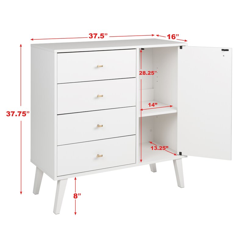 Alyssa 4 Drawer 37.5'' W Combo Dresser
