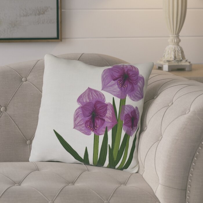 Set of 2 - Amanda Amaryllis Floral Print Outdoor Throw Pillow, Purple - 16" x 16" (#K1654)