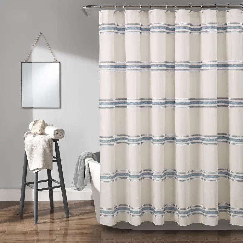 Blue Amato 100% Cotton Striped Single Shower Curtain SC903
