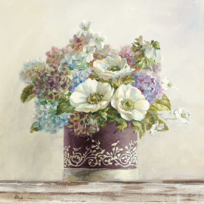 30" H x 30" W x 1.25" D Anemones In Aubergine Hatbox by Danhui Nai Wrapped Canvas Print