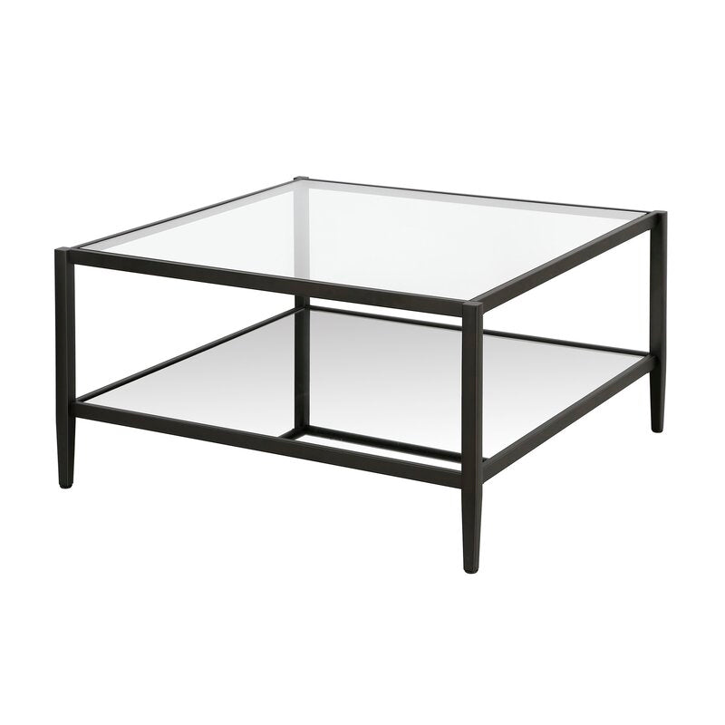 Blackened Bronze Anissa Glass 4 Legs Coffee Table with Storage CYB830