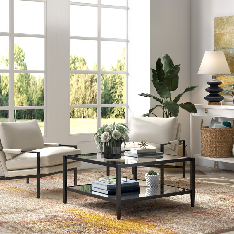 Blackened Bronze Anissa Glass 4 Legs Coffee Table with Storage CYB830
