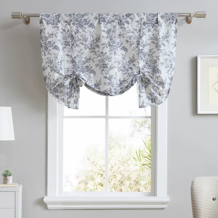 Annalise Floral Cotton Tie-Up 50'' Window Valance in Gray, (Set of 2)