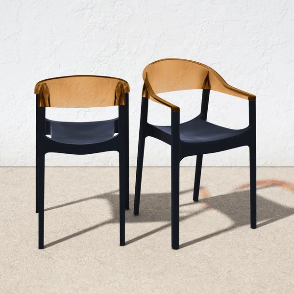 Black/Transparent Amber Anner Stacking Patio Dining Armchair (Set of 2)
