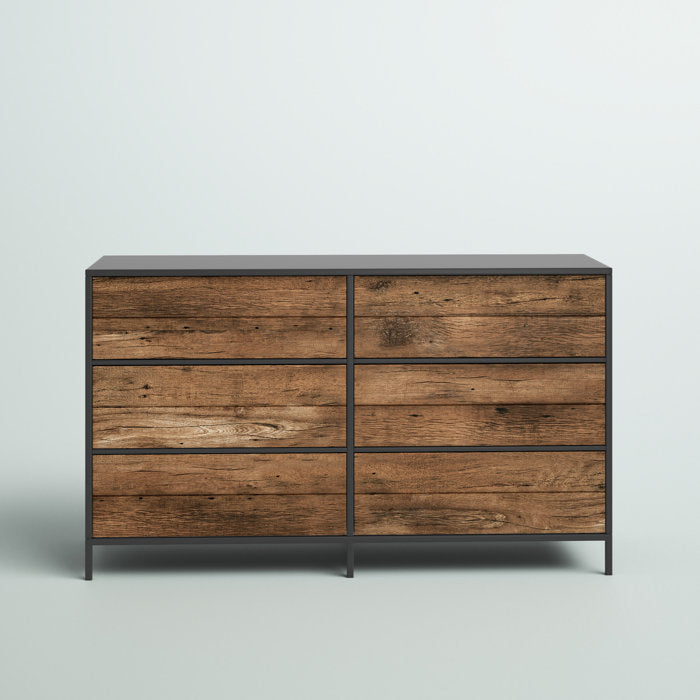 Black/Vintage Oak Anrey 6 - Drawer Dresser