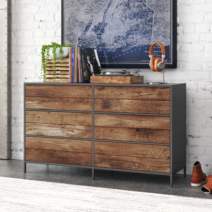 Black/Vintage Oak Anrey 6 - Drawer Dresser