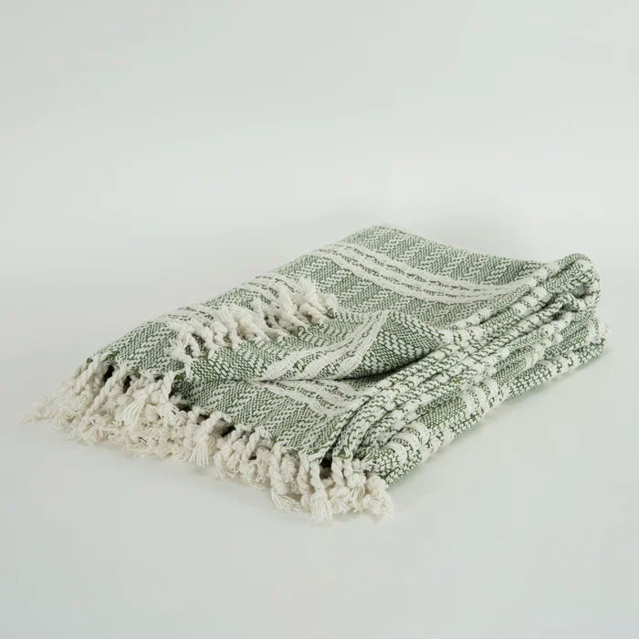 50'' W x 60'' L Green Anthony 100% Handwoven Geometric Cotton Throw