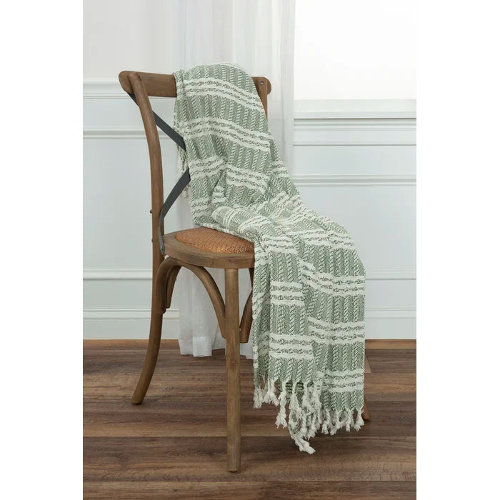 50'' W x 60'' L Green Anthony 100% Handwoven Geometric Cotton Throw