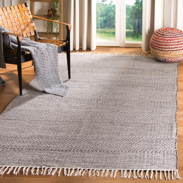 Jodi Geometric Handmade Flatweave Cotton Ivory/Anthracite Area Rug - 8' x 10' (#K1080)