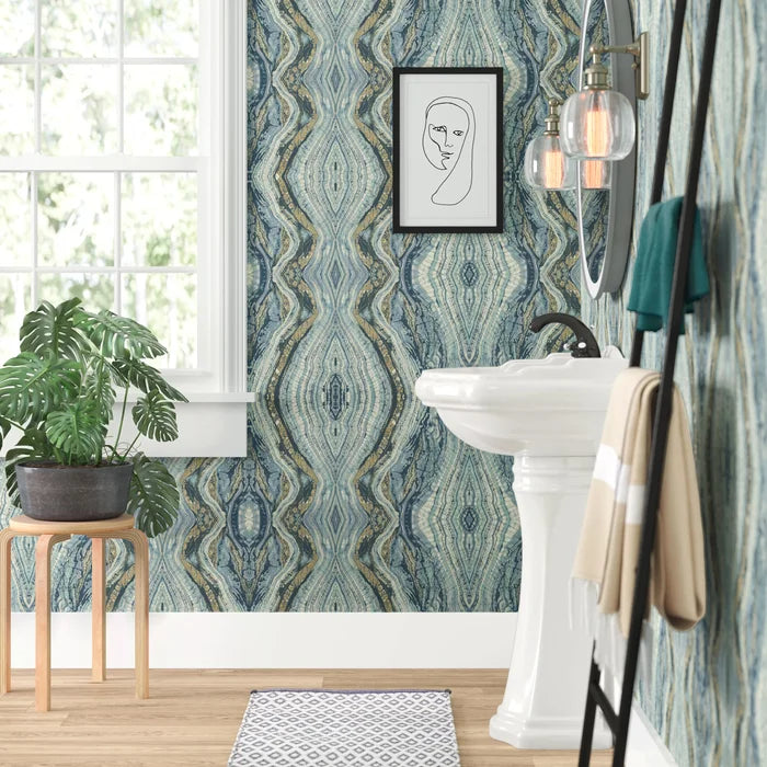 Blue Antonina Vella Elegant Earth Abstract Wallpaper, 27in x 27ft