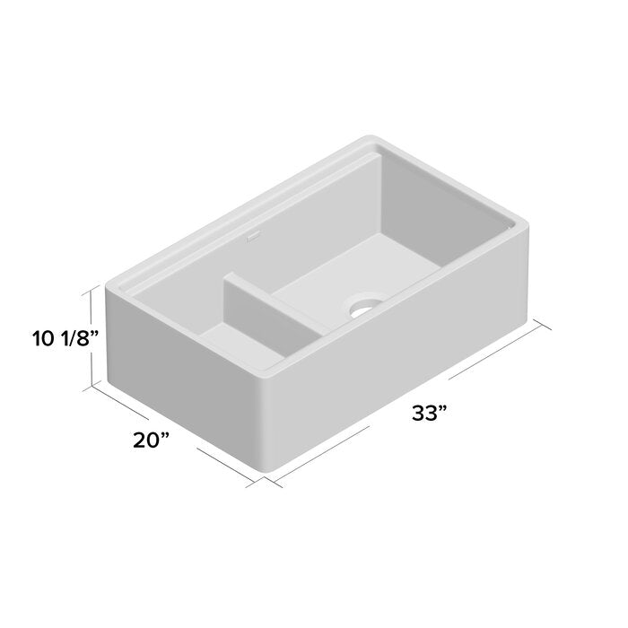 White 33" L x 20" W Double Basin Farmhouse/Apron Kitchen Sink with Cutting Board, White (#K6345)