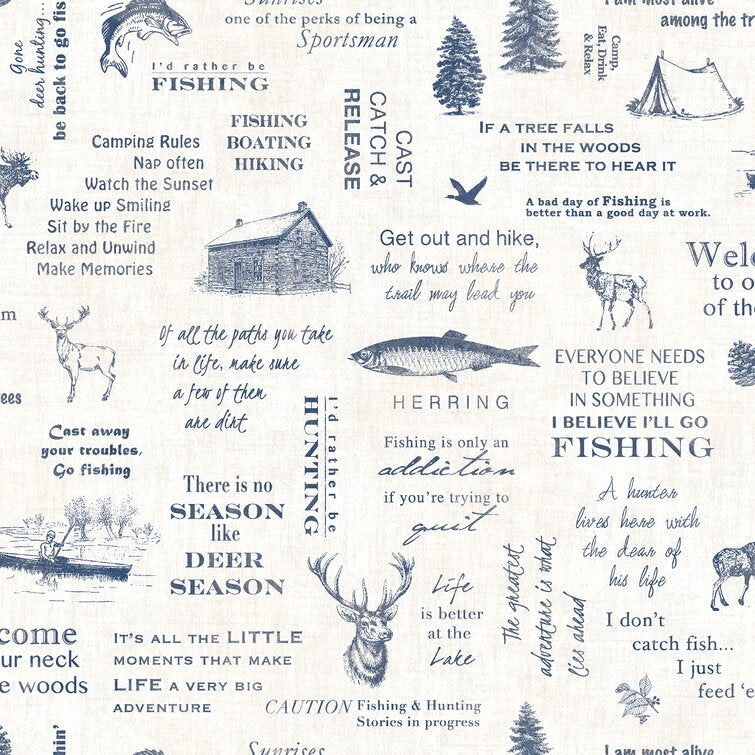 Navy Araceli Camping Quotes 33' L x 20.4" W Wallpaper Roll