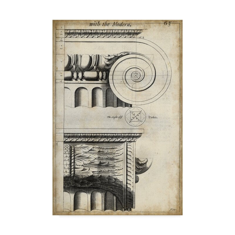 19" H x 12" W x 2" D Architectural Composition II by Vision Studio - Drawing Print on Canvas LC727