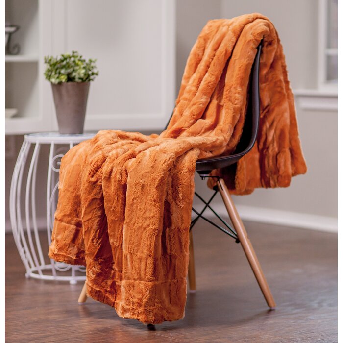 50" W x 65" L Orange Arrian Faux Fur Throw