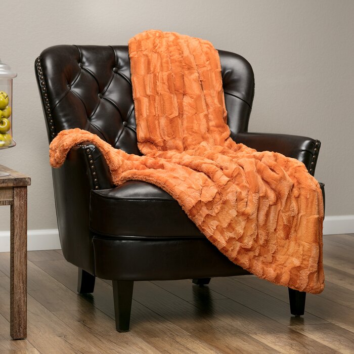 50" W x 65" L Orange Arrian Faux Fur Throw