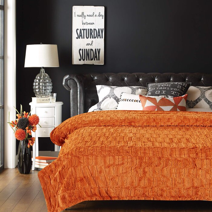 50" W x 65" L Orange Arrian Faux Fur Throw