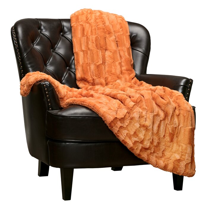 50" W x 65" L Orange Arrian Faux Fur Throw