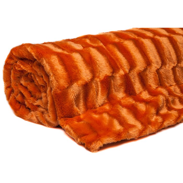 50" W x 65" L Orange Arrian Faux Fur Throw