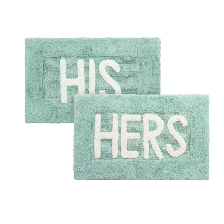 20'' x 32'' Aqua Blue Arverne His and Hers Rectangle 100% Cotton 2 piece Bath Rug Set