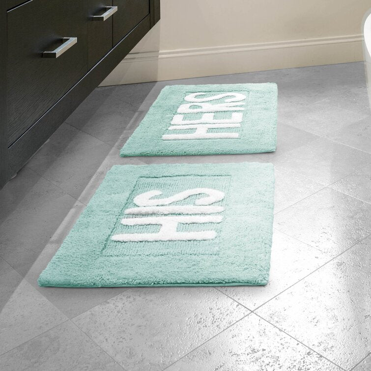20'' x 32'' Aqua Blue Arverne His and Hers Rectangle 100% Cotton 2 piece Bath Rug Set