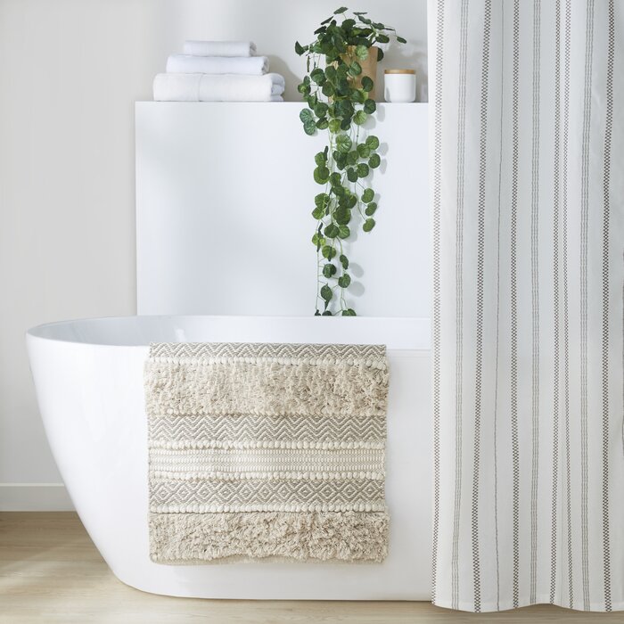Natural Asher Woven Texture Stripe Bath Rug, (Set of 2)