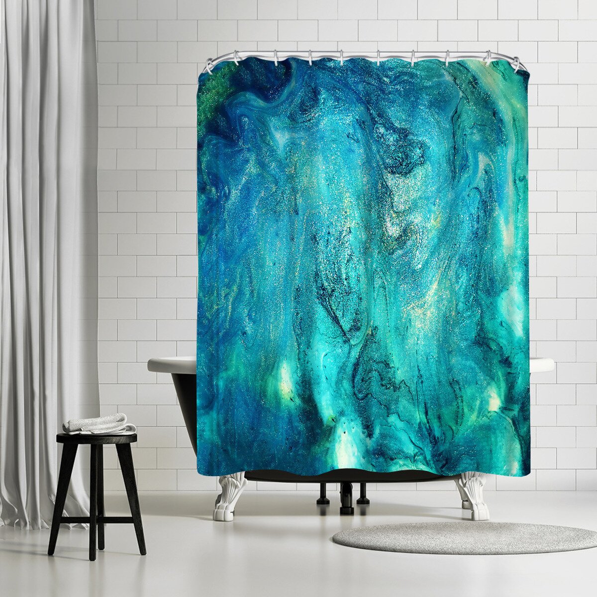 Blue/Green Ashley Camille Sea Stone Single Shower Curtain SC697