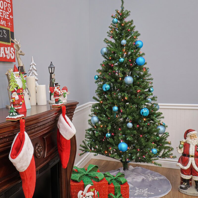 72" H Aspen Spruce Green Artificial Christmas Tree with Multi-Color Lights