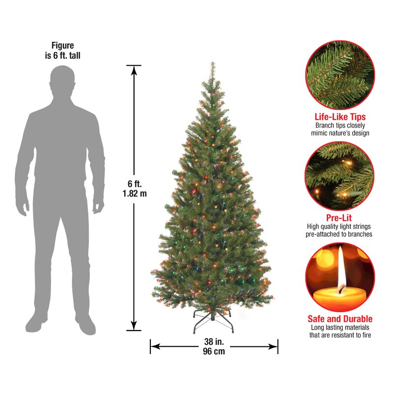 72" H Aspen Spruce Green Artificial Christmas Tree with Multi-Color Lights