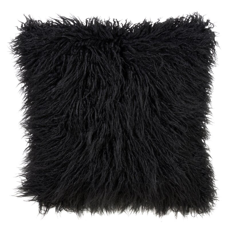 22"H x 22"W Black Atley Faux Fur Throw Pillow SC853