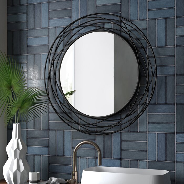 Black Augustus Round Metal Wall Mirror
