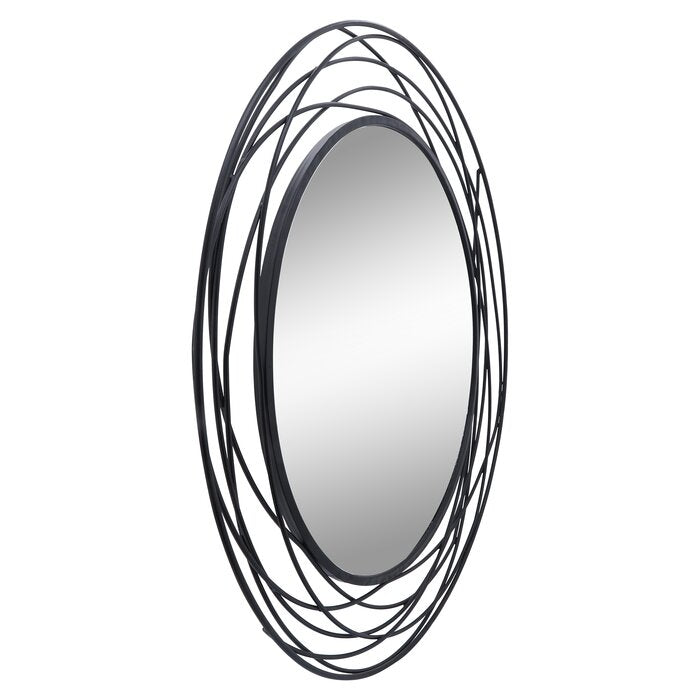 Black Augustus Round Metal Wall Mirror