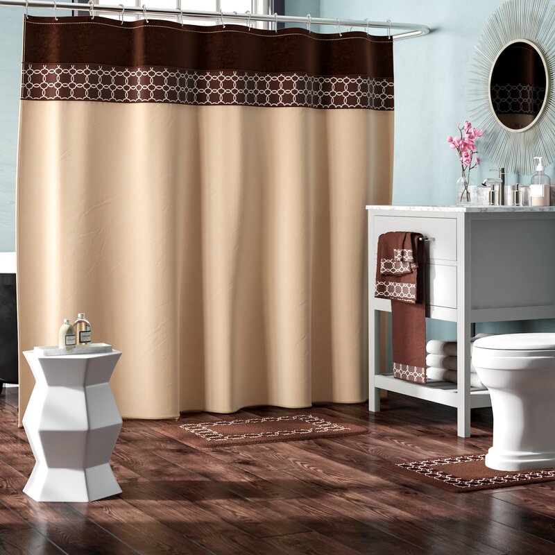 Beige/Brown Austyn 18 Piece Embroidery Bath Set + Hooks B49-HS148