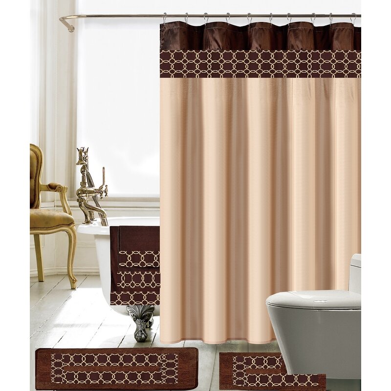 Beige/Brown Austyn 18 Piece Embroidery Bath Set + Hooks B49-HS148