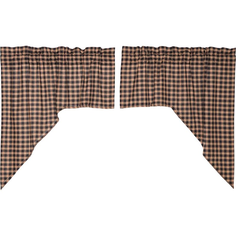 Authier Plaid Cotton Swag 72'' Window Valance in Soft Black, Khaki, Barn Red (Set of 2)