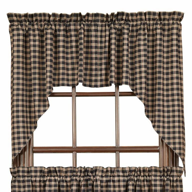 Authier Plaid Cotton Swag 72'' Window Valance in Soft Black, Khaki, Barn Red (Set of 2)