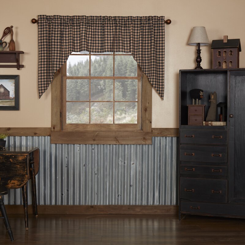 Authier Plaid Cotton Swag 72'' Window Valance in Soft Black, Khaki, Barn Red (Set of 2)