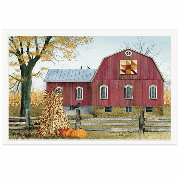Autumn Leaf Quilt Block Barn by Billy Jacobs - Picture Frame Painting