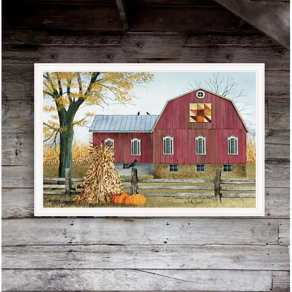 Autumn Leaf Quilt Block Barn by Billy Jacobs - Picture Frame Painting
