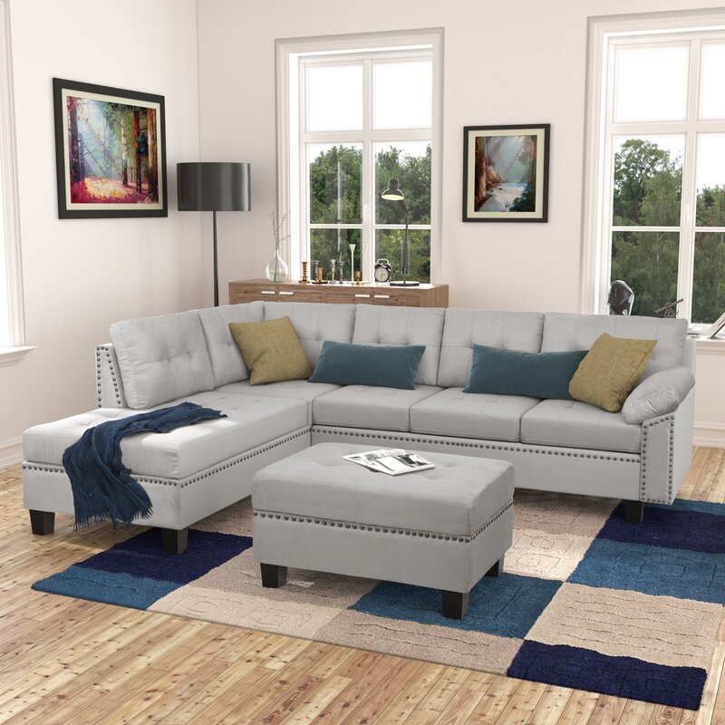 Ava-Grace 79" Wide Microfiber/Microsuede Left Hand Facing Corner Sectional with Ottoman SHB184