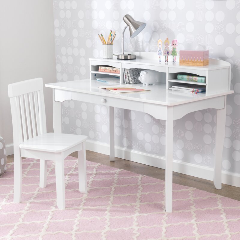 Avalon Kids 41.6" Writing Desk with Hutch and Chair, White (#K1675)