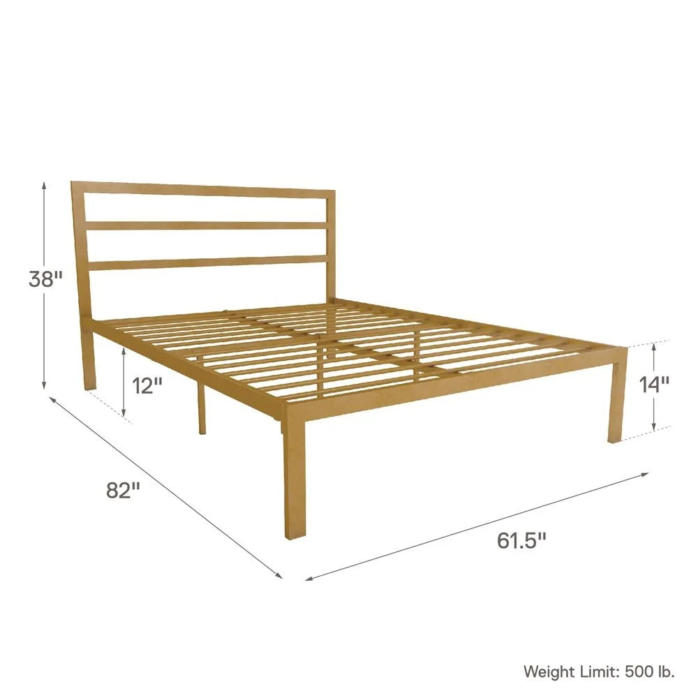 Avenue Greene Monica Metal Platform Bed with Headboard - Gold - Queen