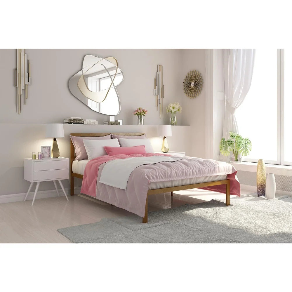 Avenue Greene Monica Metal Platform Bed with Headboard - Gold - Queen