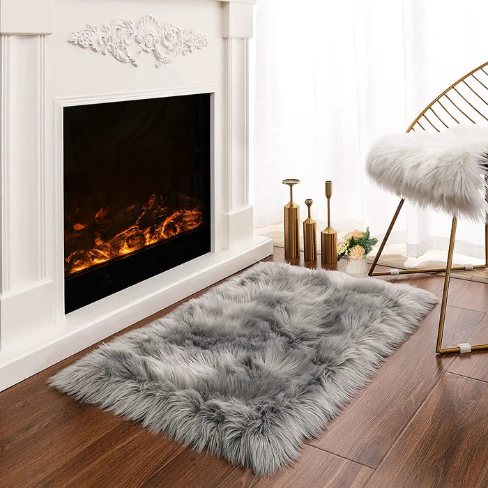 Avitaz Handmade Shag Faux Sheepskin Area Rug in Gray, Rectangle 2’ x 3’