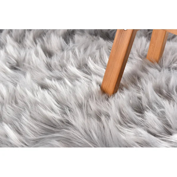 Avitaz Handmade Shag Faux Sheepskin Area Rug in Gray rectangle 5'x8'